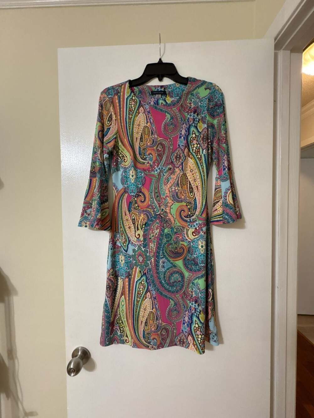 Tommy Hilfiger Women's Multicolor Paisley Print 3/4 Bell Sleeve Sheath Dress